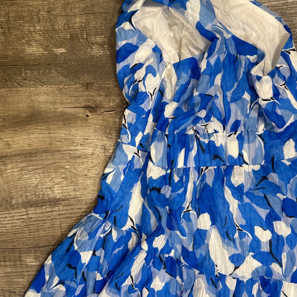 Billy J Jayda Maxi Dress Blue Floral One Shoulder Tiered Wedding Guest Size 10 - Picture 12 of 14